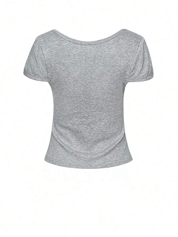 Women's Fitted V-Neck Short Sleeve Solid Color Sports T-Shirt