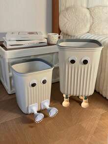 SHEIN 1 Piece Of Striped Big Eyes Trash Can With Four Legs Supporting Trash Can With Pressure Strips Square Cute Trash Can Suitable For Office Bedroom Living Room Kitchen