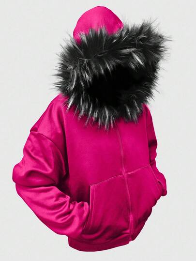 Street Life Sudadera holgada de estilo corto con cuello esponjoso para hombre, ropa de calle, otoño e invierno