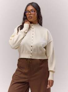 MUSERA Plus Size Button Up Fitted Waist Cardigan Cute Elegant Classy Casual For Women Curve Butterscotch Evening Party Elegant - Yellow - View 5