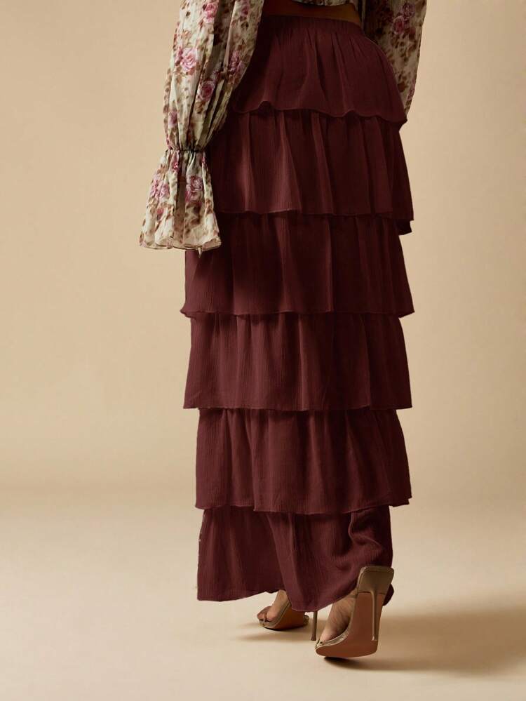 MISSGUIDED Tiered Ruffle Chiffon Maxi Skirt With Side Split Layered Holiday Beach Wedding Guest Bohemian Summer Long Skirt