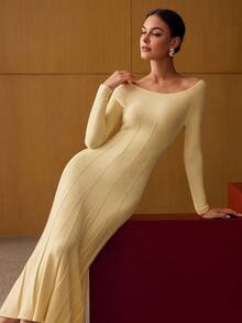 MOTF PREMIUM SCOOP NECK BIAS CUT SWEATER DRESS - Yellow - View 2