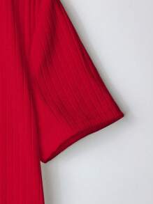 GlowEve Women's Elegant Commuter Solid Color Front Button Short Sleeve T-Shirt, Summer - Red - View 4