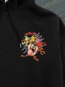 Looney Tunes X Manfinity Manfinity Joysei 男士休闲日常卡通图案连帽保暖卫衣，秋冬款，长袖上衣 - 黑色 - 查看 4