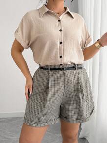 Elenzga 大码女式法式休闲夏季短袖短裤两件套