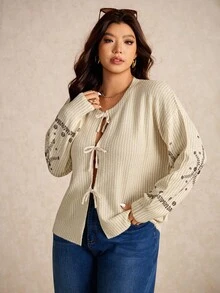 Elaquor Plus Size Elegant French Style Casual Striped Print Lightweight Knit Pullover Sweater For Women Autumn Winter Clothes For Women Fall/Winter - Beige - View 6