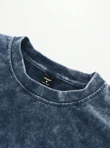 Manfinity EMRG 男士夏季标语印花做旧圆领短袖休闲T恤 - 藍色 - 查看 8