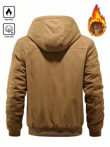 Manfinity Homme Men's Long Sleeve Retro Hooded Winter Coat, Winter Fashion, Warm, Fall - Coffee Brown - View 2