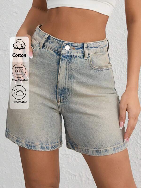 EURMUSE WOMEN VINTAGE WASH HIGH WAIST DENIM SHORT Y2K STYLE