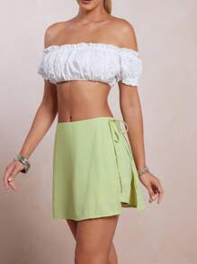 L'Amorae Women's Side Tie Closure Skort In Pastel Mint - Green - View 5