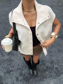 Siren Gaze 秋冬女士时尚翻领抽绳纽扣夹克 - 杏色 - 查看 6