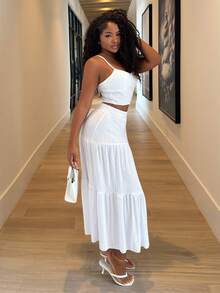 Alexandranx 杏色女式吊带背心和女式长款中裙套装 - 白色 - 查看 5