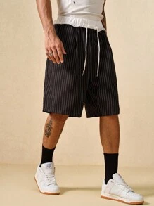 ROMWE MEN Prep 男士休闲条纹宽松抽绳腰短裤 - 彩色 - 查看 6