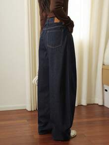 K-Vae 女士秋冬深蓝色镰刀裤牛仔裤，学院风牛仔裤，韩版，万圣节服装，别致秋季 - 深色水洗藍 - 查看 5