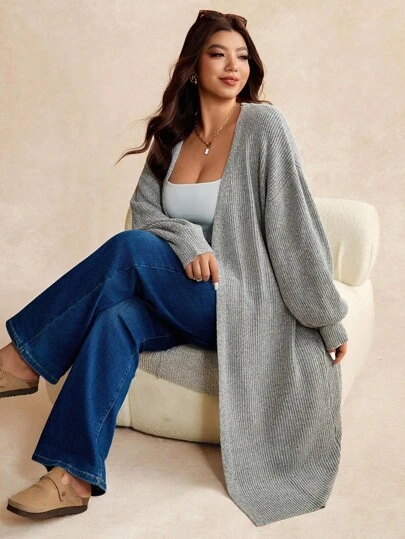 Elaquor Cárdigan gris de punto holgado y casual de talla grande, adecuado para otoño/invierno