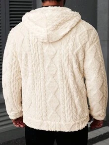 Manfinity CasualCool 男士长袖休闲纯色抓绒连帽外套，秋冬季百搭毛绒连帽羊羔绒外套 - 杏色 - 查看 2