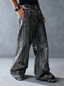 ROMWE MEN Street Life Quần Jeans Ống Rộng Dáng Rộng Thường Ngày Cho Nam - Xám - Xem 4