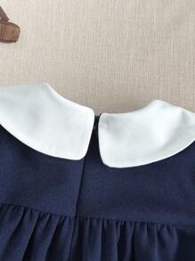 PrepCrw 女婴学院风领口拼色长袖连衣裙 - 藍白色 - 查看 4