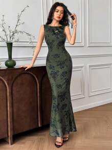 EastFlair Váy không tay họa tiết hoa dành cho nữ - màu xanh lá - Xem 4