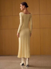 MOTF PREMIUM SCOOP NECK BIAS CUT SWEATER DRESS - Yellow - View 4