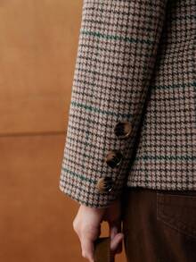 Écloséra French Retro Casual Commuting Versatile Fit Version Retro Plaid Fabric Autumn And Winter Khaki Women's Suit Coats Women's Casual Jacket Women's Casual Business Suit Coats Autumn Women's Casual Clothing Autumn Business Casual Women's Clothing Winter Coats Fall Clothes For Women