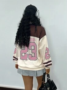 Rovax 女式加大码字母印花落肩长袖休闲运动衫 - 彩色 - 查看 2