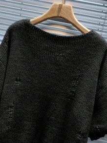 Manfinity Homme 男士休闲百搭纯色做旧针织毛衣 - 黑色 - 查看 5