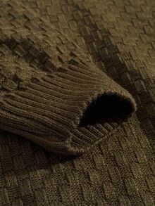 EURMUSE Men Textured Half Zipper Rib Knit Crew Neck High Quality Regular Sweater - Dark Green - View 5