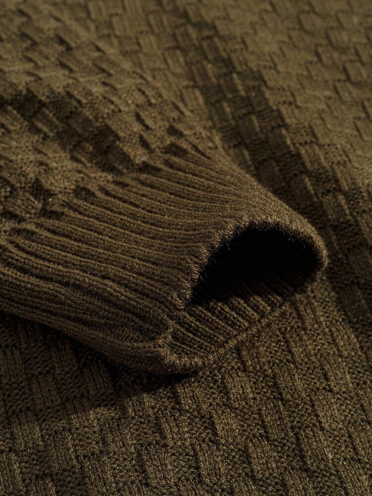 EURMUSE Suéter regular de cuello redondo de alta calidad con media cremallera y textura de punto acanalado para hombres - Verde Oscuro - Añade 5