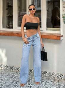 EURMUSE STRAIGHT FIT BOTTOM DETAIL LIGHT WASH JEAN - Light Wash - View 6