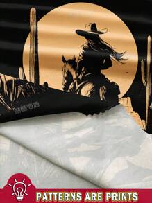 SHEIN LUNE 女士休闲西部日落牛仔印花背心，夏季 - 黑色 - 查看 3