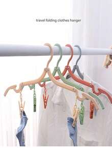 SHEIN Portable Folding Clothes Hanger - Easy To Store, New Material, No Old Materials Added, Multi-Color Clips To Meet Different Drying Needs, Non-Slip Design, Shoulder Support, Can Be Enlarged And Reduced, A Must-Have For Travel, Saves Wardrobe Space!(The Product May Have Slight Color Changes Due To Batch Problems, But The Quality Remains Unchanged And Does Not Affect The Appearance And Use)
