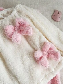 SHEIN مجموعة ملابس كاجوال فلوفي للفتاة الصغيرة، ملابس علوية مزين بفيونكة يدوية والبنطلون ذو أكمام واسعة، باللونين الوردي والأبيض، مناسبة للخريف والشتاء، قطعتان