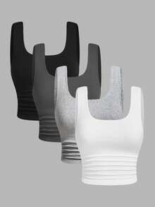 Girlism 少女四色针织紧身休闲吊带背心 - 彩色 - 查看 1