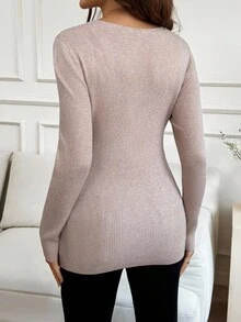 SHEIN Fall Clothes,Autumn Clothes,Maternity Autumn Clothes Maternity Maternity Solid Color Overlap V-Neck Long Sleeve Fitted Fashionable Sweater Maternity Shirts For Women Maternity Clothes Fall Winter Pregnancy Clothing Beige Maternity Shirt Maternity Tops Nursing Maternity Shirt Fall Winter Maternity Beige Maternity Top Pregnant Outfits Maternity Fall Winter Clothing Maternity Wrap Top - Camel - View 7