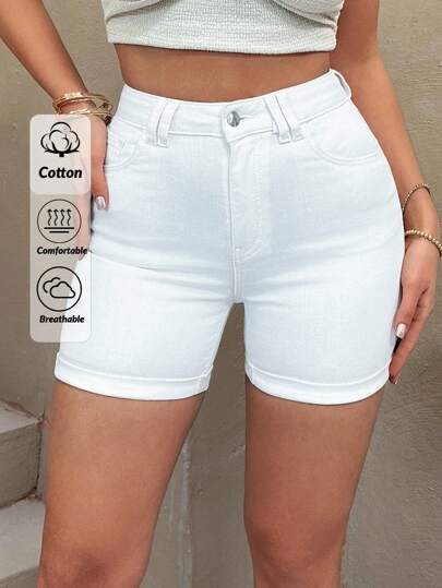EURMUSE Summer Casual White Slant Pocket Denim Shorts Womens Jean Shorts Women S Outfits Work Outfits For For Women Work Outfits For For Women Women Plus Clothing Shorts Women S Clothes Woman S Summer Clothes Women Short Sets Women S Bottoms