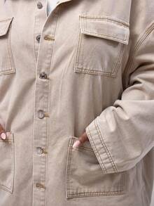 MUSERA Plus Size Denim Tops - Khaki - View 6