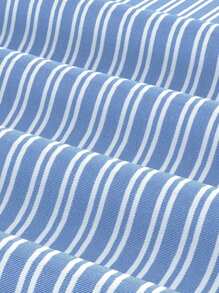 SHEIN MOD Blusa de mujer de talla grande con cuello vuelto, de manga larga y estampado de rayas azules y blancas, para uso casual en el trabajo, estilo de los 90, otoño, regreso a clases, blusas de mujer, blusas para salir, camisa de manga larga, blusas de trabajo para mujer, casual para la oficina