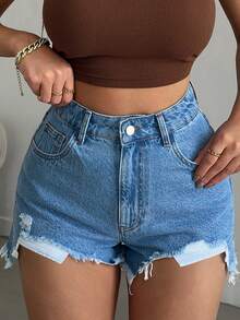 EURMUSE Mini High Waist Distressed Side Slit Summer Denim Short Women Summer Clothing Woman S Summer Clothes Women S Bottoms Women Short Set - Light Wash - View 4