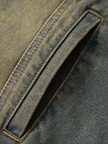 Chillumni Men's Casual Washed Distressed Sleeveless Denim Jacket Minimalist Vintage Washed Blue OVERSIZE For Street - Bronze - View 7