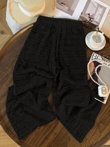 SHEIN Clasi Women's 2025 Summer French Retro Ruffle Hem Slim Straight Leg Long Casual Pants Fall Cloth For Women - Black - View 2