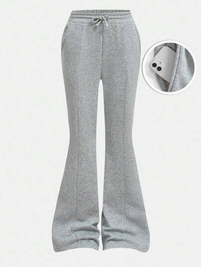 Girlism Teen Girls Casual Solid Color Flared Knit Sports Pants, Autumn Flared Sweatpants Bell Bottom Pants Flare Pants Grey Sweatpants Gray Sweatpants Fall Winter