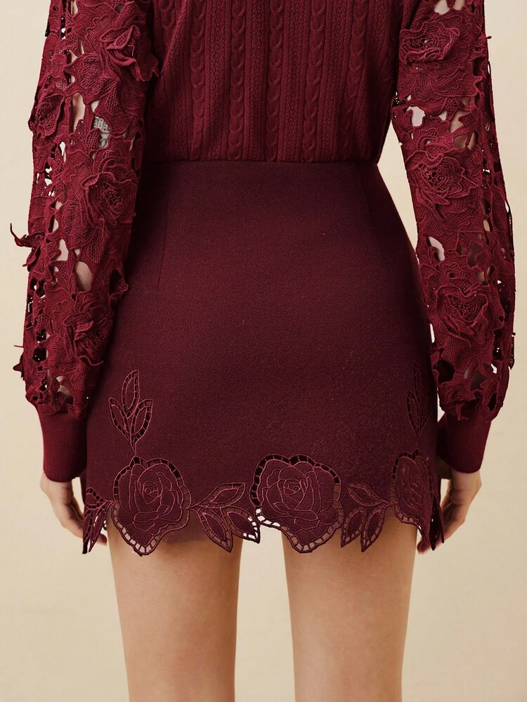 Falda bordada elegante con cuentas para mujer, otoño