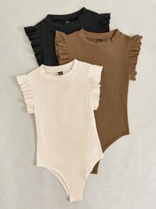 Chiquease Bộ đồ liền thân có gân cổ tròn mùa hè màu trơn - Nhiều màu - Xem 4