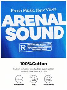 SHEIN X ArenalSound Maija Women's Casual Loose Slogan Print Round Neck Short Sleeve T-Shirt, Summer Blue Graphic T-Shirt Rave Festival - Blue - View 7