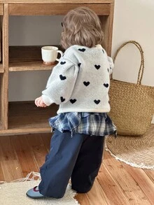 DAZY Baby Girls' Round Neck All-Over Heart Print Cute Long Sleeve Cardigan Fall/Winter - White - View 2