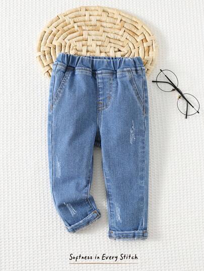 Cozy Pixies Baby Girl Elastic Waist Side Pocket Casual Comfortable Jeans Pants