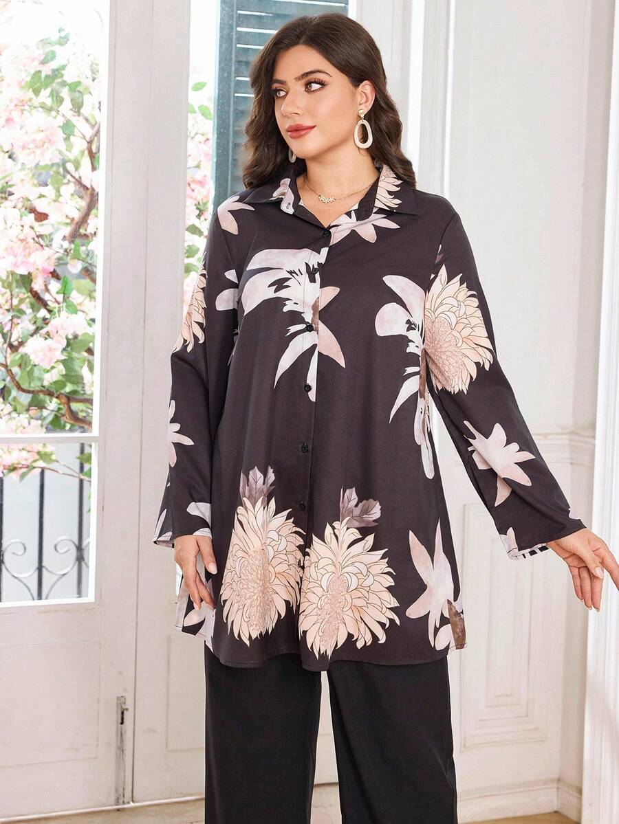 Lacomfia Women's Plus Size 2 Pieces Set, Fashionable Printed Casual Women Suit Sets Plus Size Pant Suit Women Plus Clothing Sets Blouse And Pants Set Two Piece Pant Set,Women's Fashion Casual Autumn And Winter Sexy Party Wedding Birthday Back To Work Back To School Halloween Costumes, Gifts For Mom, Women's Autumn Suits Autumn Dress Winter Women's Clothing, Autumn Women's Shirt Cardigan Two-Piece Suit, Pants Super High Stretch, Comfortable And Soft Fabric - Black - View 1