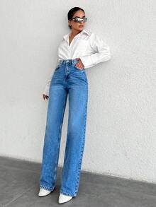 SHEIN Tall 100% 纯棉直筒拉链牛仔裤