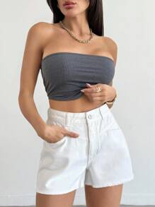 EURMUSE Woman Mid Waist White Mini Denim Short Women's Summer Clothes Women's Clothes Women's Bottoms - White - View 6